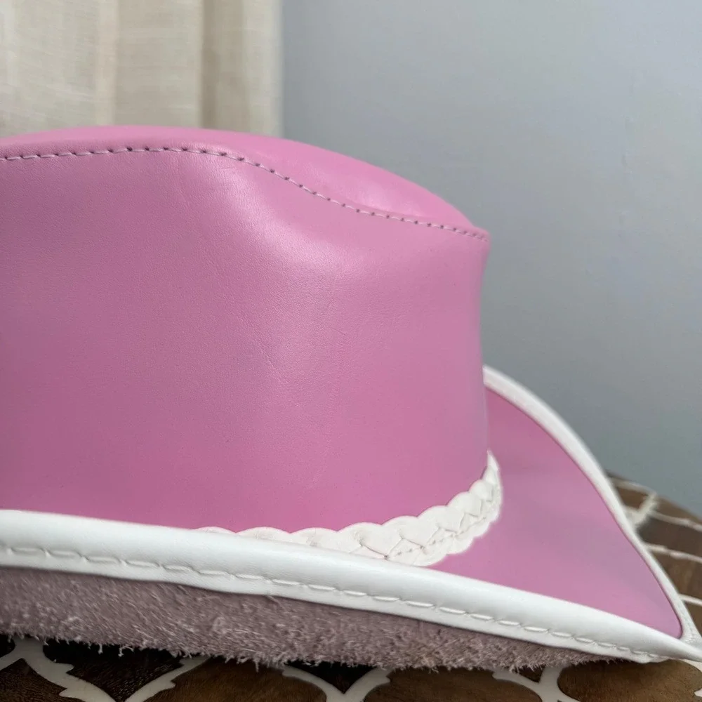 American Hat Makers Leather Cowboy Hat Braided‎ Trim Pink Women's S 6 3/4-6 7/8